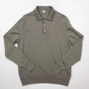 ARKET Sweater Mens Large Green Wool Knit Henley Collared Long Sleeve Pullover - Picture 1 of 16