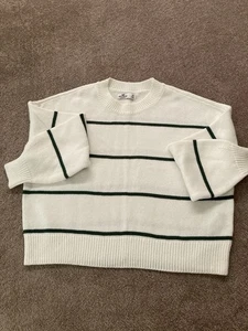 Hollister : White & Green Striped Long Sleeve Cropped Jumper: Size XS: VGC - Picture 1 of 4
