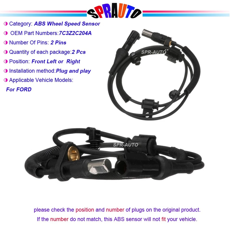 X2 ABS Wheel Speed Sensor Front LH or RH Set For Ford F-250-350-450 Super Duty - Image 1 of 4