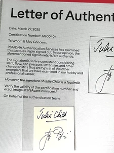 JACQUES Pepin SIGNED Authentic Page Cut ~ PSA LOA~ w/ Julia Child Facsimile - Bild 1 von 6