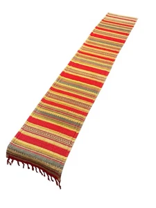 Vintage Southwestern Table Runner Colorful Striped 65" Long Fringe Decor 11.5” - Picture 1 of 9