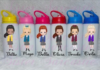 Back to School Water Bottle Girls Kids Personalised Metal Gift Party Gift Bags - Image 1 of 4