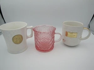 Starbucks Lot of 3 Scaled Mugs Cup Gradient Ceramic Gold Rimmed & Pink Glass - Picture 1 of 13