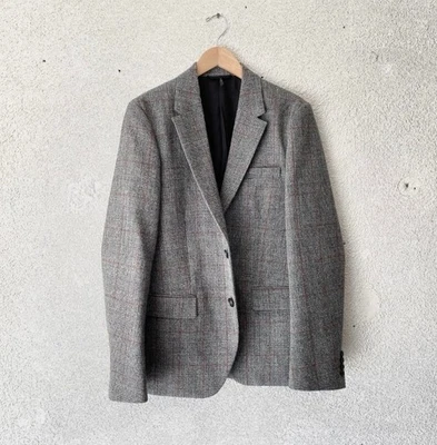 $895 HELMUT LANG grey 2019 WOOL TWEED PRINCE of WALES WOOL BLAZER 38 S/M Check - Image 1 of 4