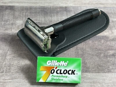 Ancient Style Hair Shaving Razor + Gillete 7' o Clock 10 Double Edge Blades USA - Image 1 of 4