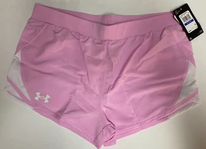 Under Armour Fly By athletic shorts NWT girls' YXL pink white - Picture 1 of 2