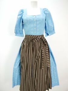 Fabulous Blue Cotton With Rose Pattern And Wienernaht Dirndl with Apron Gr.36