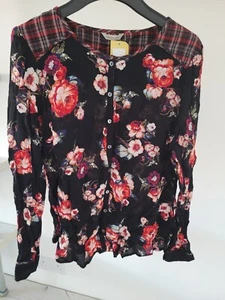 New Monsoon Discontinued Red and Black Floral & Check Contrast Blouse Shirt Top - Picture 1 of 8