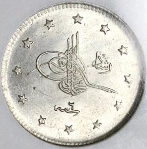Moneda de plata sultán 1914 NGC MS 64 Turquía otomana 2 Kurush 1327/6 (24101403C) - Imagen 1 de 6