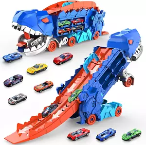 11 in 1 Dinosaur Toys for Kids Toddler, Dinosaur Transport Truck with 8 Race Car - Picture 1 of 7