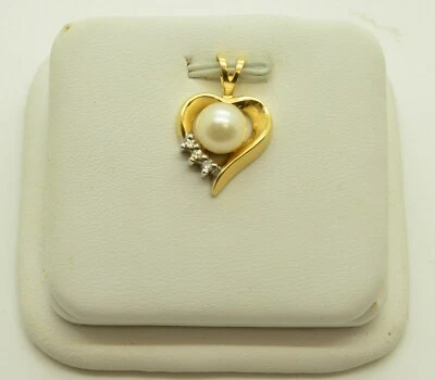 Precioso Colgante Corazón Oro Amarillo 14K Con Perla y Diamantes ORO-2186 Foto 1 de 3