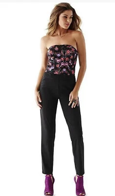Macacão GUESS PRETO FLORAL ESTAMPA ROSA RENDA GOLA REDONDA SEM ALÇAS TAMANHO 2 - Imagem 1 de 4