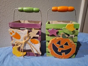 2 Craft Halloween Wooden Baskets - Picture 1 of 9