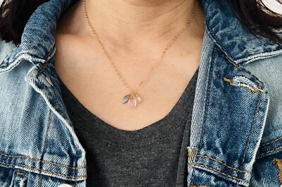 Collar de pétalo de labradorita, cuarzo rutilado, cuarzo rosa relleno de oro plata rosa Foto 1 de 4