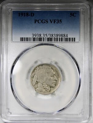 1918-D Buffalo Nickel PCGS VF35 Mid Grade Coin KEY DATE 5C - Image 1 of 2
