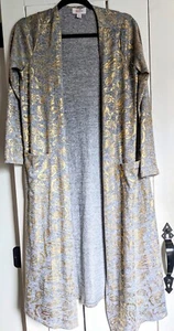 Gray & Gold S Lularoe Elegant Sarah Duster Cardigan Open Front With Pockets NWOT - Picture 1 of 6