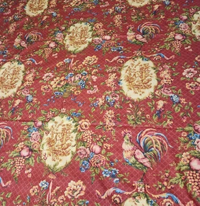 Waverly Saison de Printemps Red Rooster Floral Fabric 2.22 Yards RARE Bordeaux - Picture 1 of 15