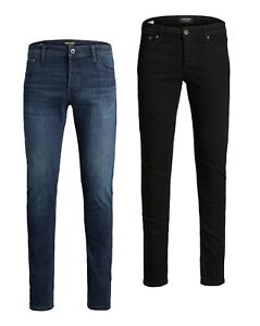 Jack & Jones Mens New Slim Fit Denim Button Fly Stretch Jeans Glen Blue Black