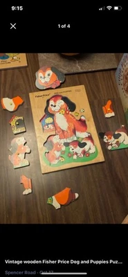 Vintage 1970s Wooden Children’s Puzzle Of Dog & Puppies Fisher Price Toys - Image 1 of 4