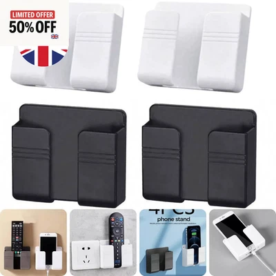 1/2/4 White or Black Wall Mount Mobile Phone Remote Holder Stand Self Adhesive - Image 1 of 4