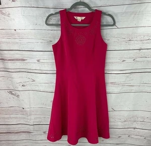 Yumi Quin Eyelet Fit & Flare Dress Womens Solid Hot Pink Sleeveless Size 0/2 - Picture 1 of 10