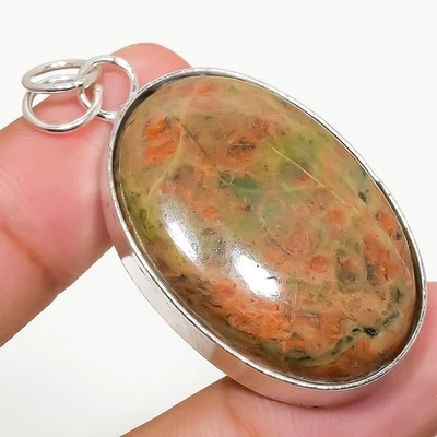 Unakite Gemma Fatto a Mano 925 Argento Sterling Gioielli Ciondolo - Immagine 1 di 4