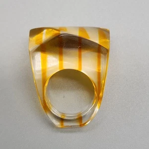 Vtg Yellow Striped Lucite Ring Sz 3.75 MCM 60s 70s Women's Chunky Cocktail - Picture 1 of 7