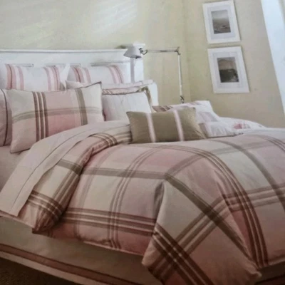 Nautica Clear Lake Pink Beige Plaid King Comforter and Pillow Sham Set NEW - Image 1 of 2