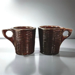 Vintage Watt Keramik Kaffeetassen dunkelbraun Basketweave #801 2er Set Tee - Bild 1 von 10