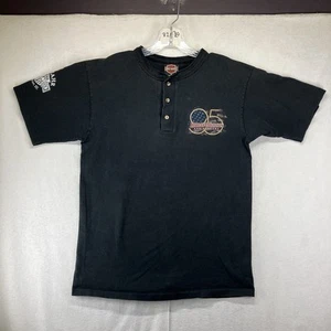 Harley Davidson Mens 3 Button Henley Single Stitch 1998 Faded Black Thick Knit M - Picture 1 of 14