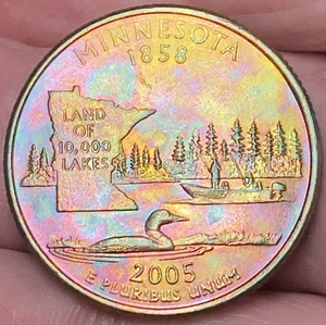2005-D Minnesota State Quarter Beautiful Lustrous Rainbow Toned Coin  #30 - Picture 1 of 13