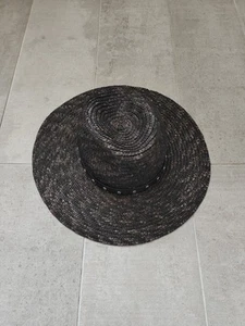 The Kooples Black Womens Hat Straw Summer Size L Leather Studded Band Summer - Picture 1 of 12