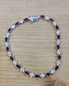 PAJ CZ 925 Sterling Silver Garnet White Crystal Tennis Bracelet 8" 11g - Picture 1 of 8