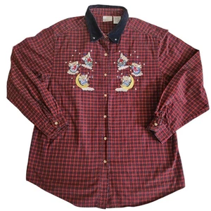 Vtg BOBBIE BROOKS Shirt Womens Size  XL Red Plaid Teddy Bear Angels Christmas  - Picture 1 of 8