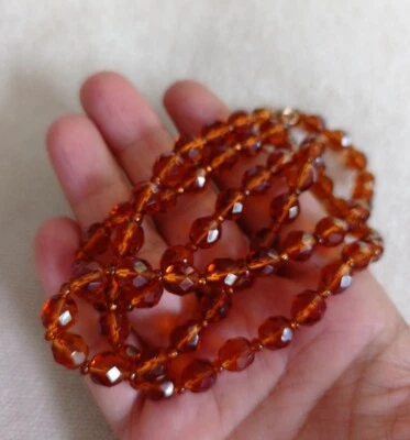 Vintage Gorgeous Art Deco Faceted Amber Glass Beaded Necklace-75cm Long 1920s - Image 1 of 4