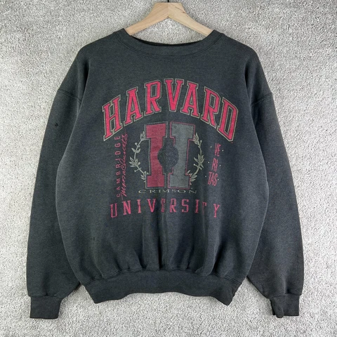 VINTAGE Harvard Sweatshirt Mens Large Black Crewneck Graphic Crest 90s Crimson Cover