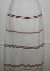 Tommy Hilfiger Women Skirt Pullon Midi Cotton White Embroided Red Blue Flowing M