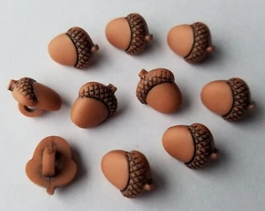 Craft Buttons TEN TINY ACORNS Autumn Fall Oak Tree Nut Forest Sewing Card Making - Picture 1 of 2