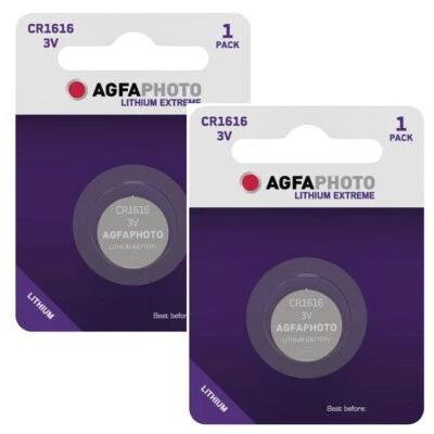 2 x AGFA CR1616 3V Lithium Button Battery Coin Cell DL1616 for Car Key Fobs  - Image 1 of 2