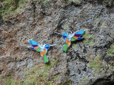 Hummingbird Sterling Silver 925 Multi Gemstone & Opal Colorful Earrings NEW T18 - Image 1 of 4