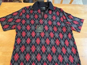 Lyle & Scott Argyle Sweater Men's Qtr Zip Sz M Short Slv Black Red Gray New - Picture 1 of 10