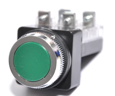 One New Momentary Round Flat Pushbutton Switch 1NO+1NC Green - Image 1 of 4