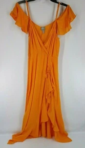 ASOS Women Cold Shoulder Midi Dress SIZE 4 Spaghetti Straps Orange Viscose - Picture 1 of 12