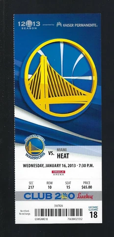 LEBRON JAMES FASTEST PLAYER 20,000 POINTS 2013 NBA HEAT @ WARRIORS FULL TICKET Cover