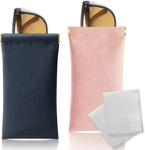 Glasses Case 2 Pack Soft Sunglass Case Portable Squeeze Top Leather Eyeglass ... - Picture 1 of 1