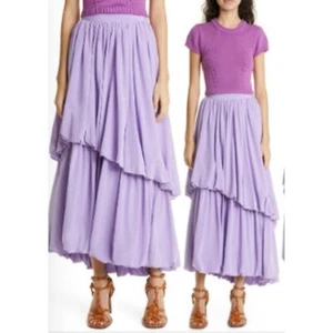 Falda midi Ulla Johnson Simone de seda burbujeada en capas guante de zorro para mujer talla 4 - Imagen 1 de 10