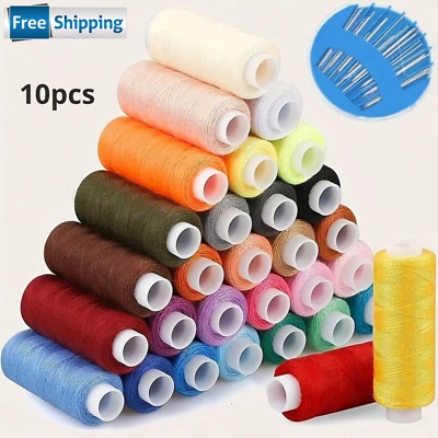 10pcs Polyester Sewing Thread Set + 1pc Needles Random Colors for Beginners - Image 1 of 4