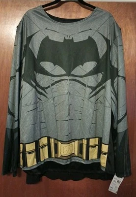 Mens BATMAN v Superman Halloween Costume LS Shirt Mask Black Cape Purim XL NEW - Image 1 of 4