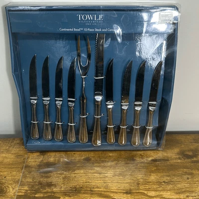 Towle Silversmiths Continental Bead 10 pc Steak + Carving Set NEW in box 5020379 - Image 1 of 4
