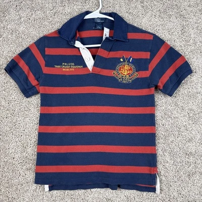 Polo Ralph Lauren Polo Shirt Kids S Red Blue Striped Cotton Logo PRL & Co - Image 1 of 4